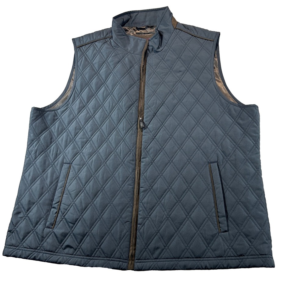 Johnston & Murphy Quilted Vest Mens XXL Navy Blue Diamond Stitch Zip Front Trim